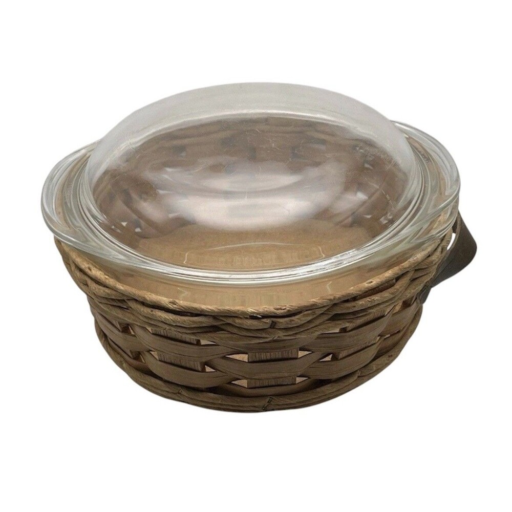Pyrex Baker In A Basket 2 Qt Round Clear Glass Casserole Dish With Lid 024 USA